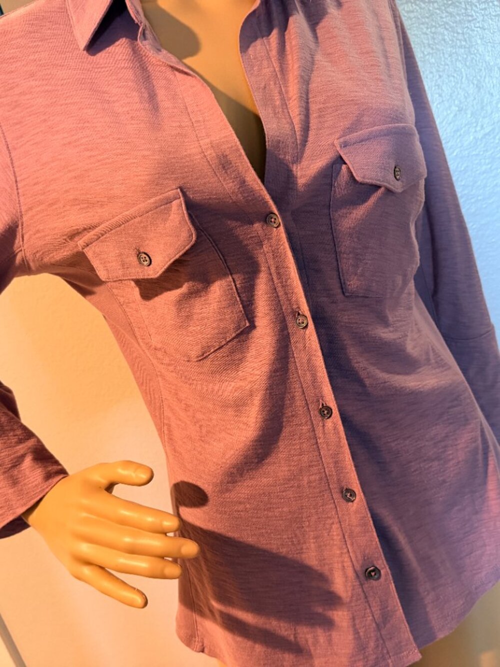 Purple Contrast Ribbed Surplus Shirt
